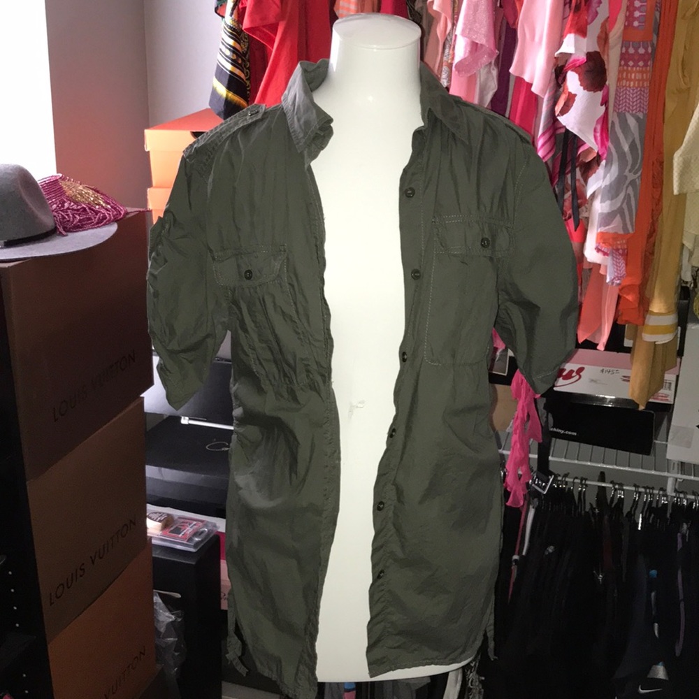 Army green button up short sleeve